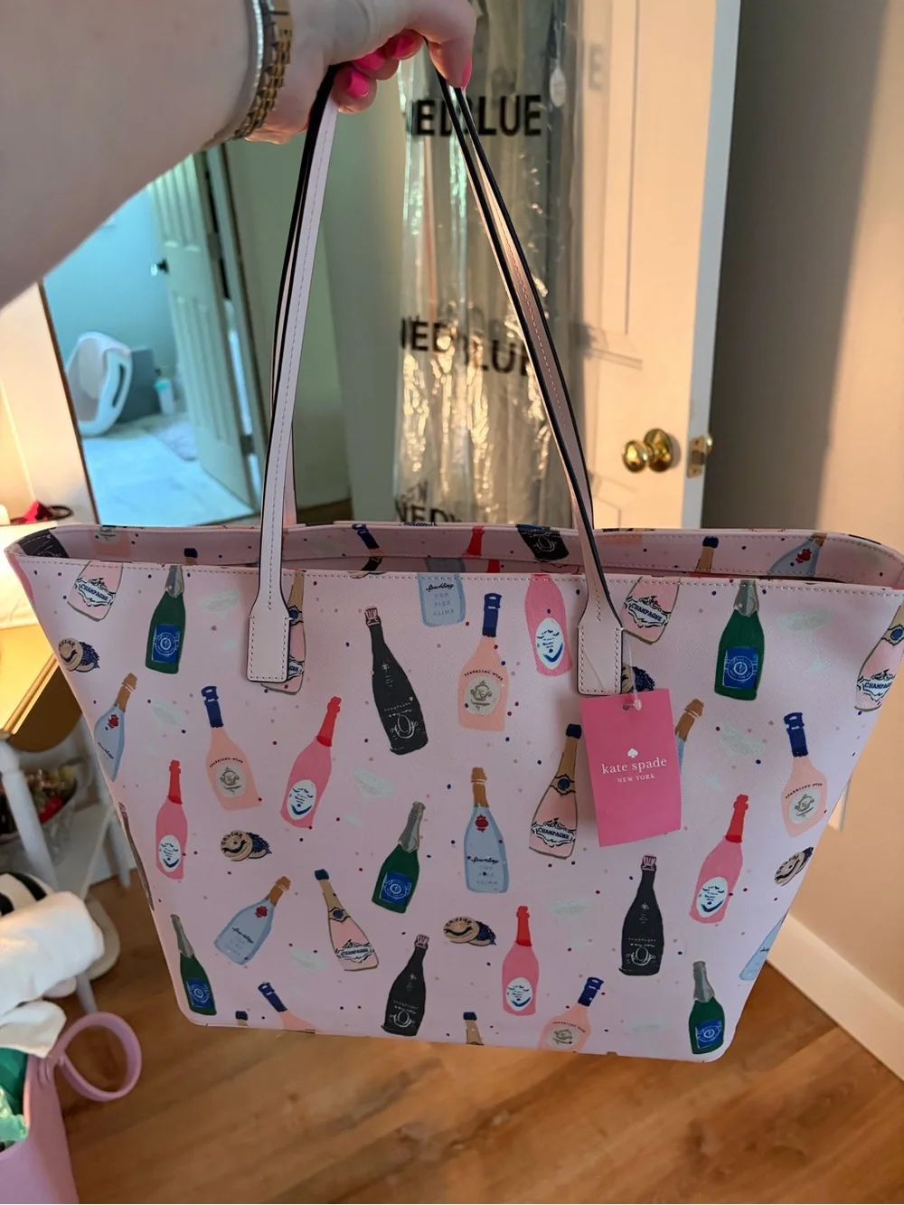 kate spade Pink Champagne Bottle Print Tote